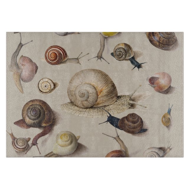 Vintage Garden Snails Scientific Illustration Cutting Board (Front)