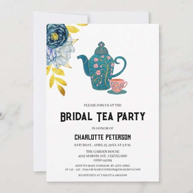 Vintage Garden Tea Party Bridal Shower  Invitation (Front)