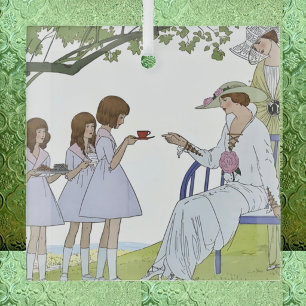 Vintage Garden Tea Party Glass Tree Decoration