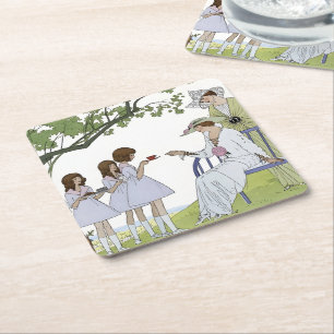 Vintage Garden Tea Party  Square Paper Coaster