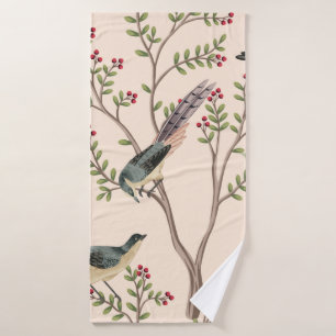 Vintage garden tree, bird floral seamless pattern  bath towel