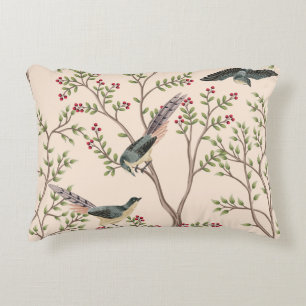 Vintage garden tree, bird floral seamless pattern  decorative cushion