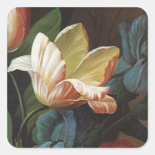 Vintage Garden Tulip in Bloom, Victorian Flowers Square Sticker