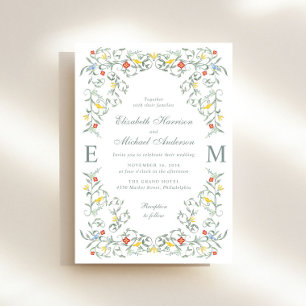 Vintage Garden Watercolor Monogram Wedding Invitation