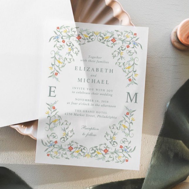 Vintage Garden Watercolor Wedding Vellum Invitations (Elevate your wedding invitations with the timeless beauty of vellum overlays)