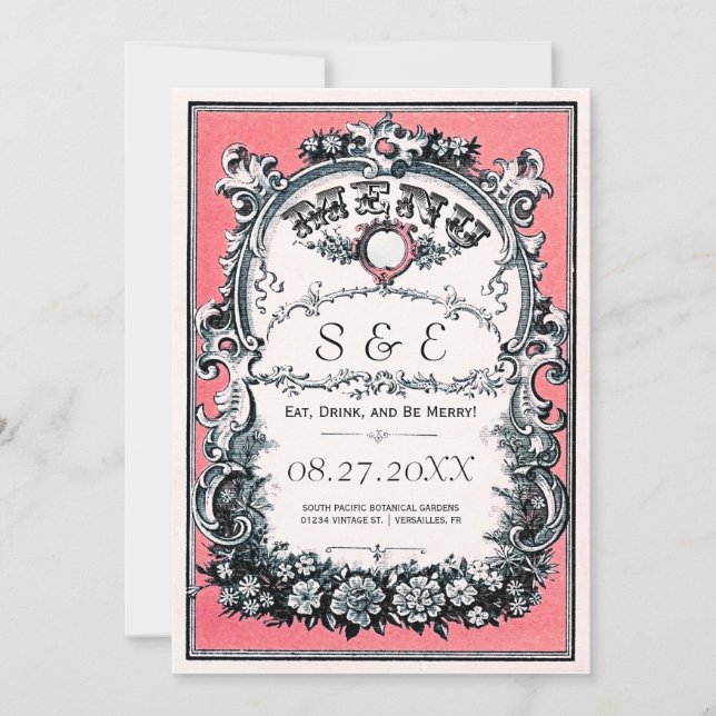 Vintage Garden Wedding Menu Cards (Front)