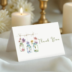 Vintage Garden Wildflower Glass Jar Thank You Card