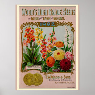 Vintage Gardening Flower Seeds Catalogue Poster