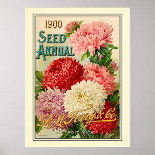 Vintage Gardening Flower Seeds Catalogue Poster