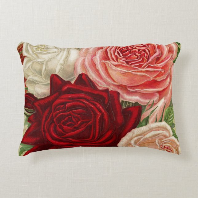 Vintage Gardening Roses Accent Pillow (Front)