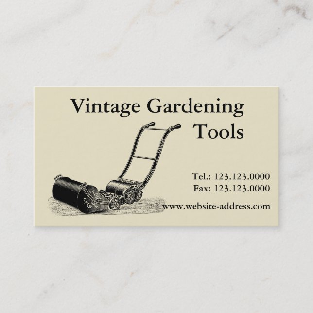 Vintage Gardening Tools Lawn Mower Business Card (Front)