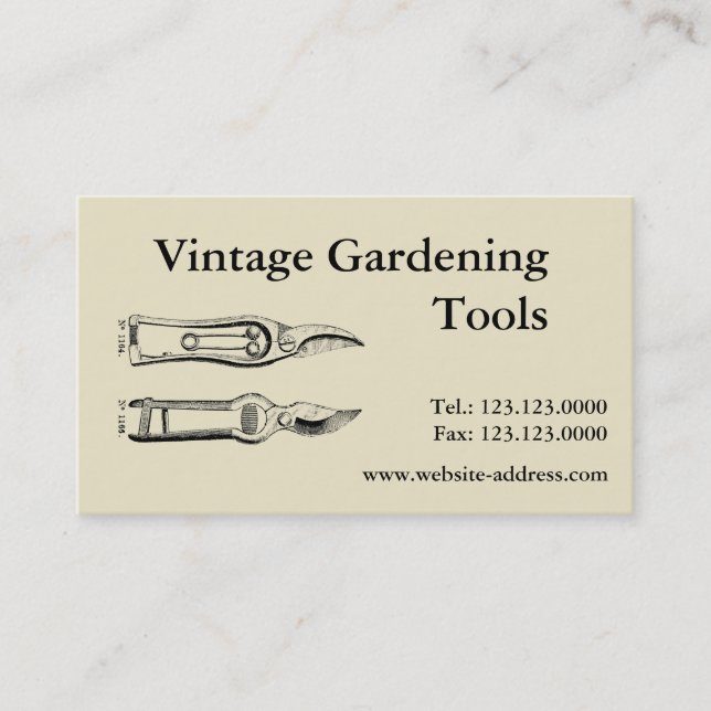 Vintage Gardening Tools Pruners Business cards (Front)