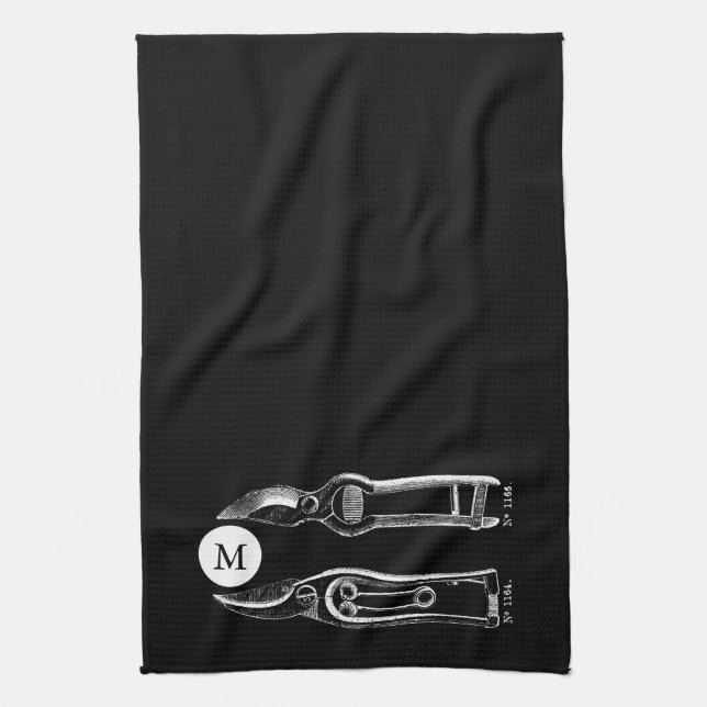 VINTAGE Gardening Tools Pruners Monogram B K Towel (Vertical)