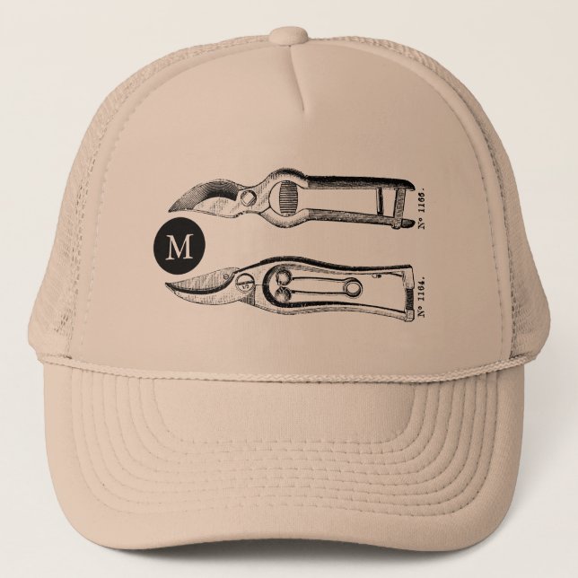 VINTAGE Gardening Tools Pruners Monogram T Hat (Front)