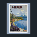Vintage Gardone Lake Garda Italian travel Postcard<br><div class="desc">Super high resolution scan from a 1930s Italian travel advertising poster for Gardone (Riviera).
 Gardone Riviera is a town and comune in the province of Brescia,  in Lombardy at the beautiful Lago di Garda (Garda Lake).</div>