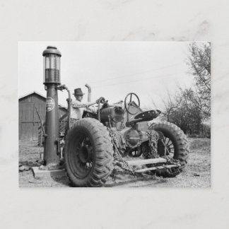 Vintage Gas Pump on the Farm, 1940s Postcard