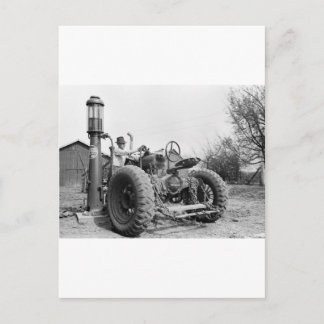 Vintage Gas Pump on the Farm, 1940s Postcard