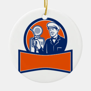 Vintage Gas Station Attendant Circle Retro Ceramic Tree Decoration