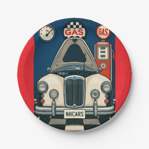 Vintage Gas Station Classic Car Retro Paper Plate