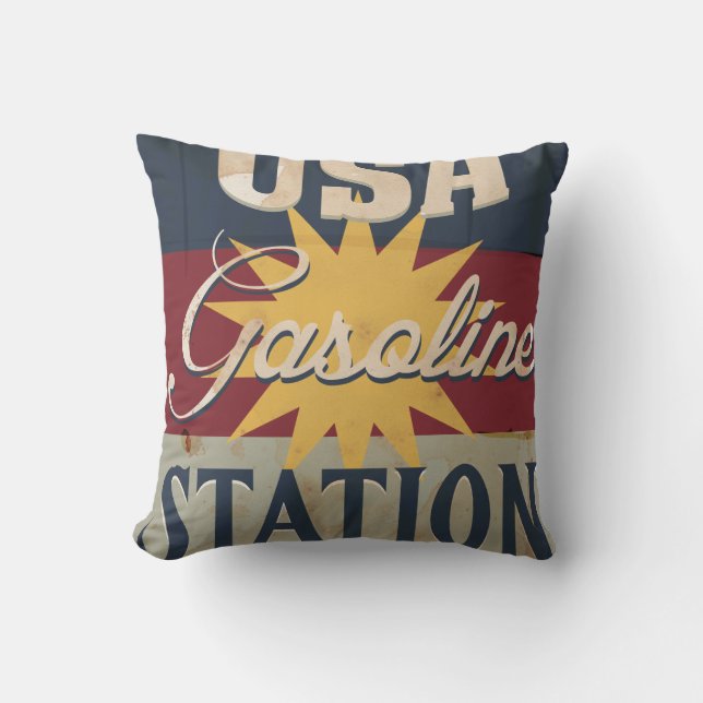 Vintage Gasoline Sign Cushion (Front)