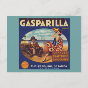 Vintage Gasparilla Florida Citrus Label Postcard