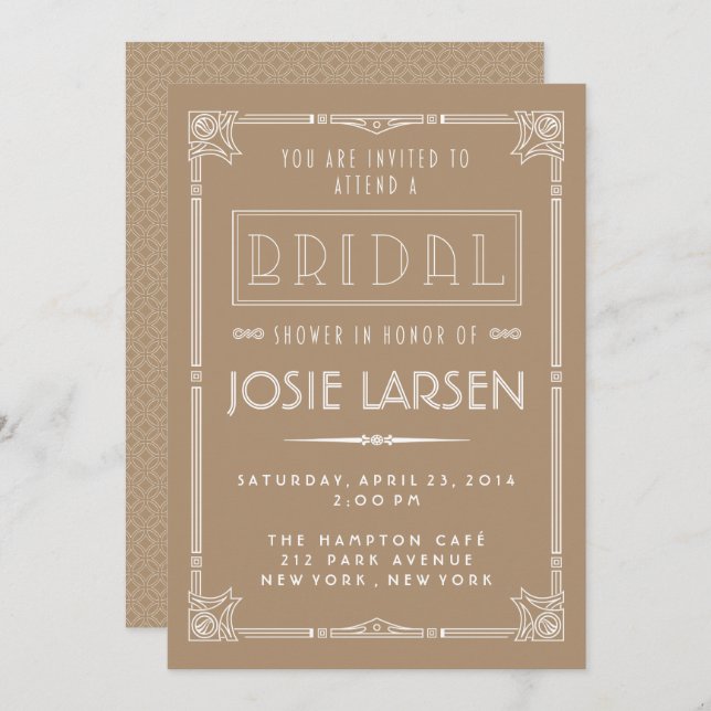 Vintage Gatsby Art Deco Bridal Shower Invitations (Front/Back)