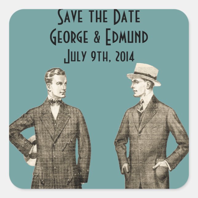 Vintage Gay Save the Date Square Sticker (Front)