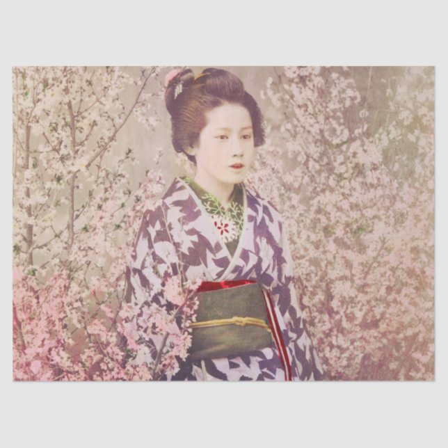 Vintage Geisha and Cherry Blossom Tissue Paper (Front)