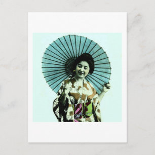 Vintage Geisha and Her Parasol Old Japan Postcard
