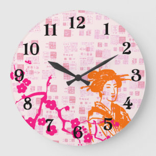 Vintage Geisha Collage Large Clock