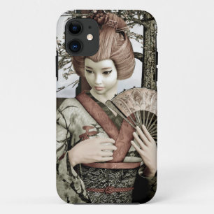 Vintage Geisha Kimono Fan Illustration iPhone 11 Case