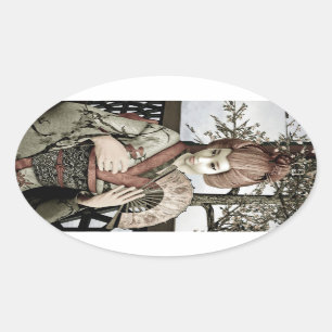 Vintage Geisha Oval Sticker
