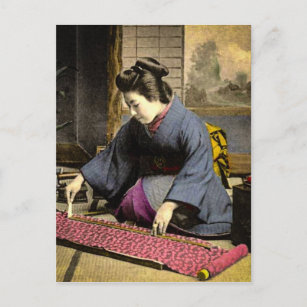 Vintage Geisha Preparing Her Kimono in Old Japan Postcard