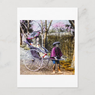 Vintage Geisha Travelling in Rickshaw Old Japan Postcard