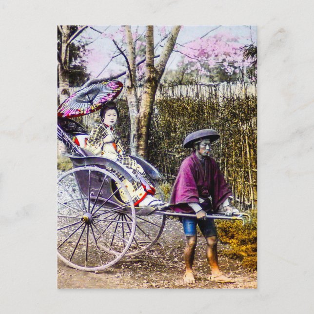 Vintage Geisha Travelling in Rickshaw Old Japan Postcard (Front)