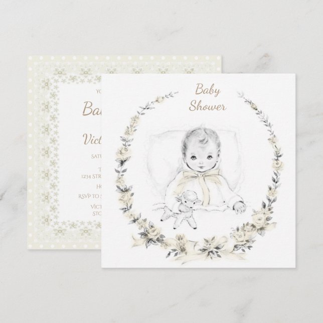 Vintage Gender Neutral Baby Shower Invitation (Front/Back)