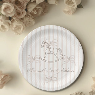 Vintage Gender Neutral Rocking Horse Baby Shower Paper Plate