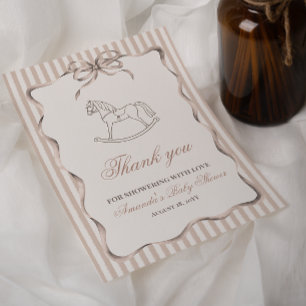 Vintage Gender Neutral Rocking Horse Baby Shower Thank You Card