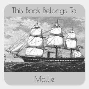 Vintage General Admiral Sailing Ship Bookplate Square Sticker
