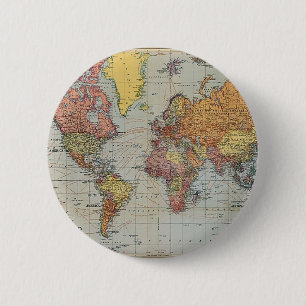 Vintage General Map of the World 6 Cm Round Badge