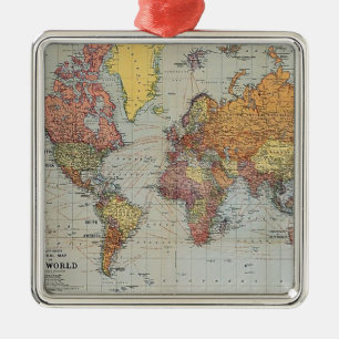 Vintage General Map of the World Metal Tree Decoration