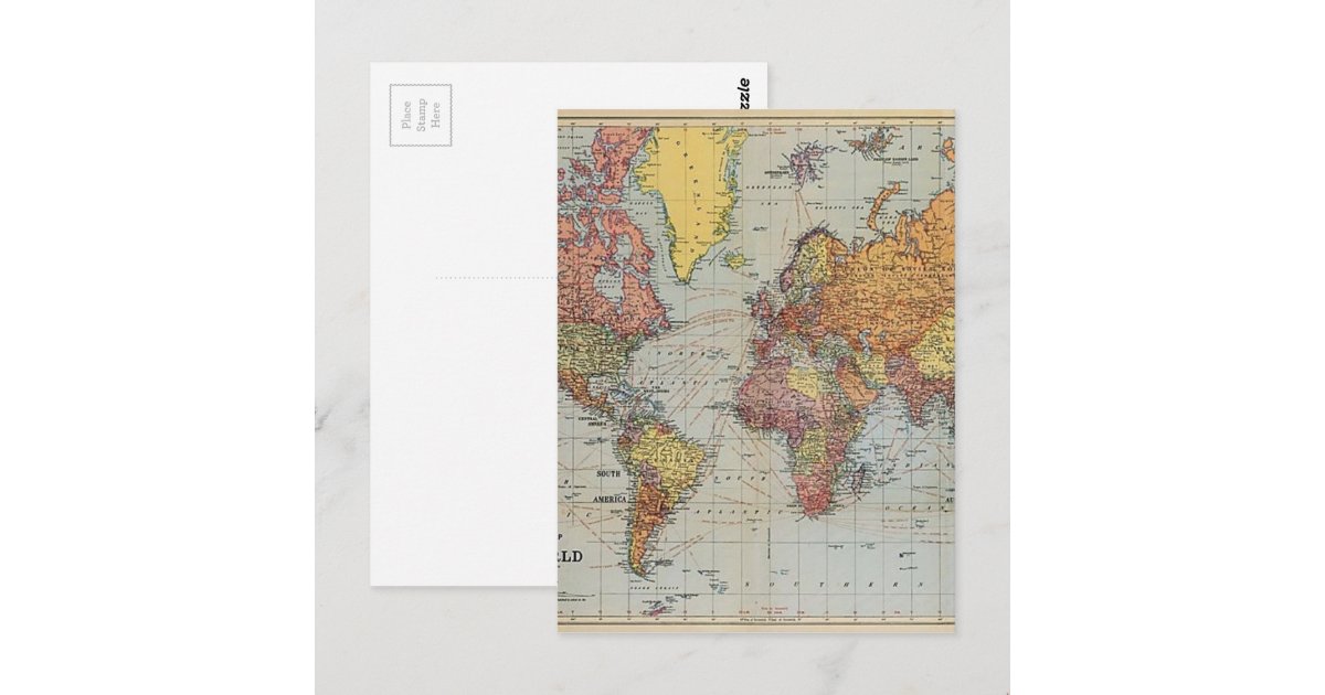 Vintage General Map of the World Postcard | Zazzle