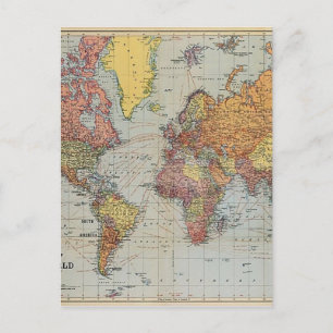 Vintage General Map of the World Postcard