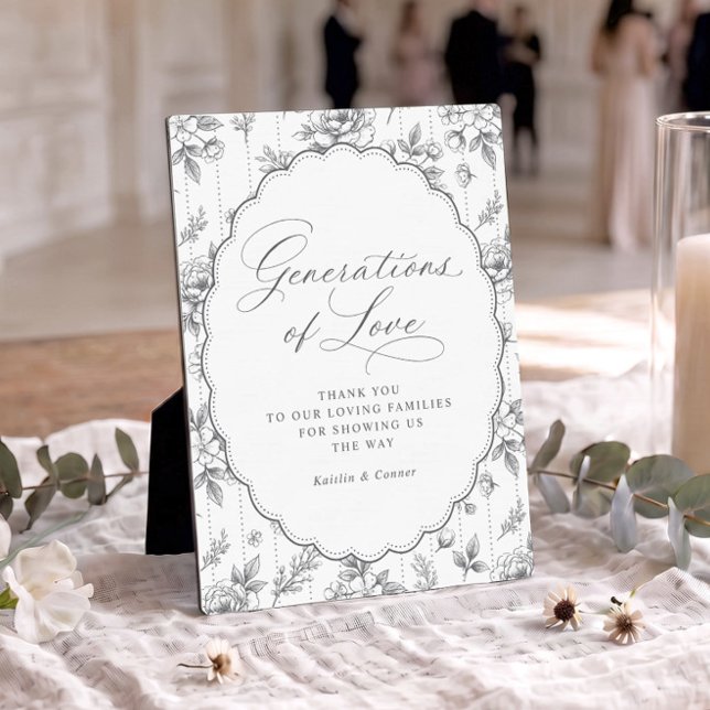 Vintage Generations of Love Grey Wedding Plaque (Silver gray Generations of Love wedding sign for an elegant family wedding photo display.)