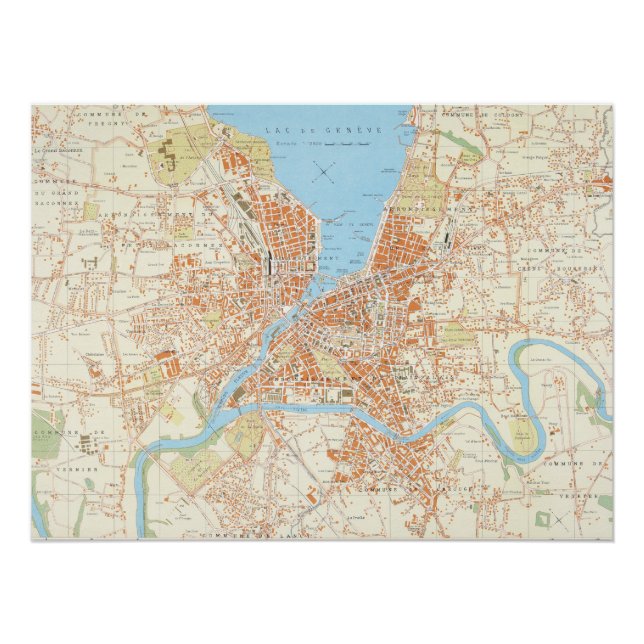 Vintage Geneva Map Print – Historic City (Front)