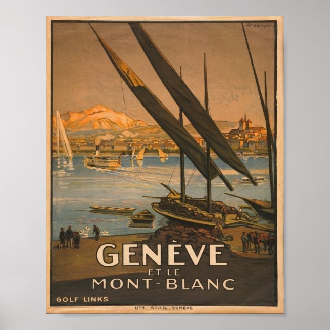 Vintage Geneva Mont Blanc Swiss Tourism Poster (Front)