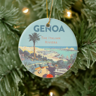 Vintage Genoa Italian Riviera Travel Poster 1931  Ceramic Tree Decoration