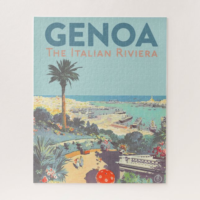 Vintage Genoa Italian Riviera Travel Poster 1931  Jigsaw Puzzle (Vertical)