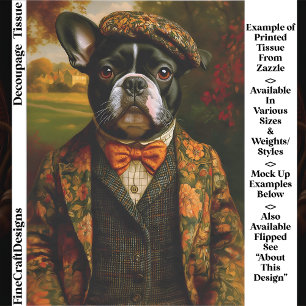  Vintage Gentleman Frenchie Dog Art EW6L Decoupage Tissue Paper