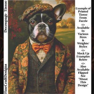  Vintage Gentleman Frenchie Dog Art EW6R Decoupage Tissue Paper